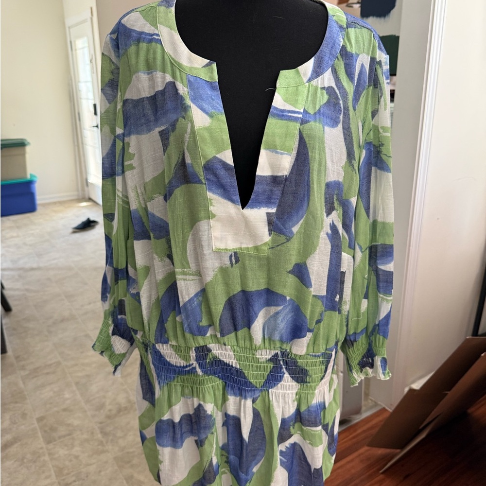 Green and Blue Abstract Print Top 20W